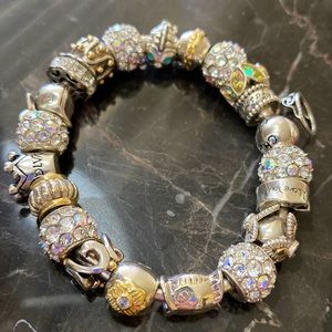 New Chamilia Sterling Silver & Gold AB Stone Pandora Charm bracelet